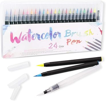 Amazon Qshare 水彩毛筆 カラー筆ペン 24色セット 水彩ペン 水性ペン1本 イラスト 絵描き 手帳 塗り絵 水彩画 スケッチ 美術用 事務用 画材 収納ケース付き 水性 文房具 オフィス用品 Amazon Qshare 水彩毛筆 カラー筆ペン 24色セット 水彩ペン 水性ペン1本 イラスト 絵描き 手帳 塗り絵 水彩画 スケッチ 美術用 事務用 画材 収納ケース付き 水性 文房具 オフィス用品