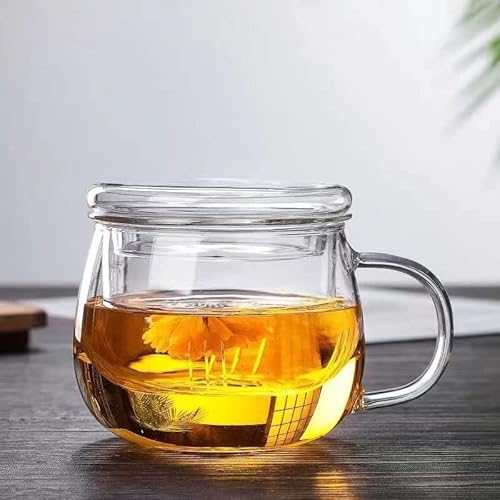 Hovol Tea Mug With Infuser And Lid - 13.5Oz Heat Resistant Borosilicate Glass, Clear Teacup With Strainer For Loose Leaf Tea, Blooming Tea, And Tea Bags - Ideal For Tea Lovers #TOP6