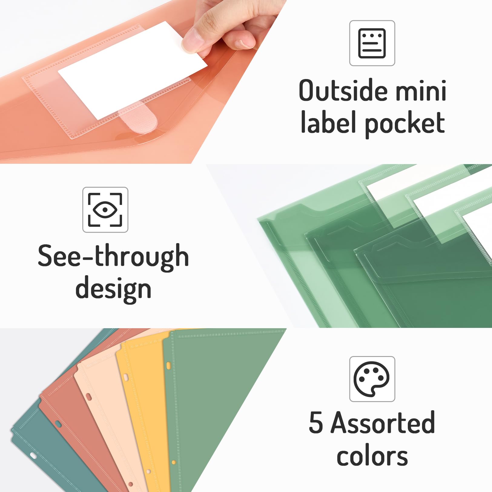 Forvencer Binder Pocket, 10 Pack Super Heavyweight Plastic Folders with Tight Closure, Binder Folders Side Loading, 3 Ring Binder Pocket, Binder Dividers with Pockets, Letter Size, Pastels Series