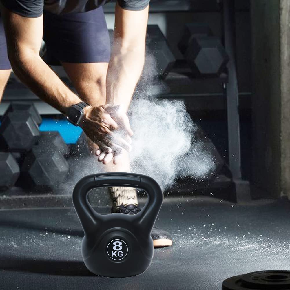 BAKAJI Kettlebell 8 Kg di Peso in PVC e Cemento per Palestra, Fitness, Riabilitazione, Esercizio, Allenamento Forza, Impugnatura Ergonomica Anti-Scivolamento, Fondo Piatto per Maggiore Stabilità
