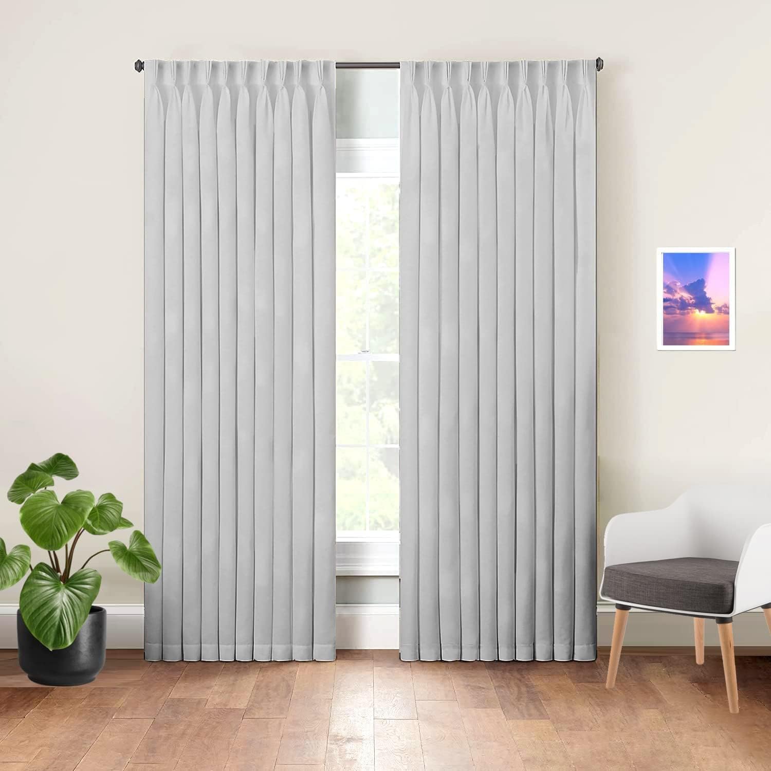 LITTLE BIRD Triple Pinch Pleat Curtain Blackout,Window Curtain Panel with Ring Added Hook Solid Polyester for Living Hall Dinning Area Navy Blue 60 Inch Width 72 Inch Length 1 Panel