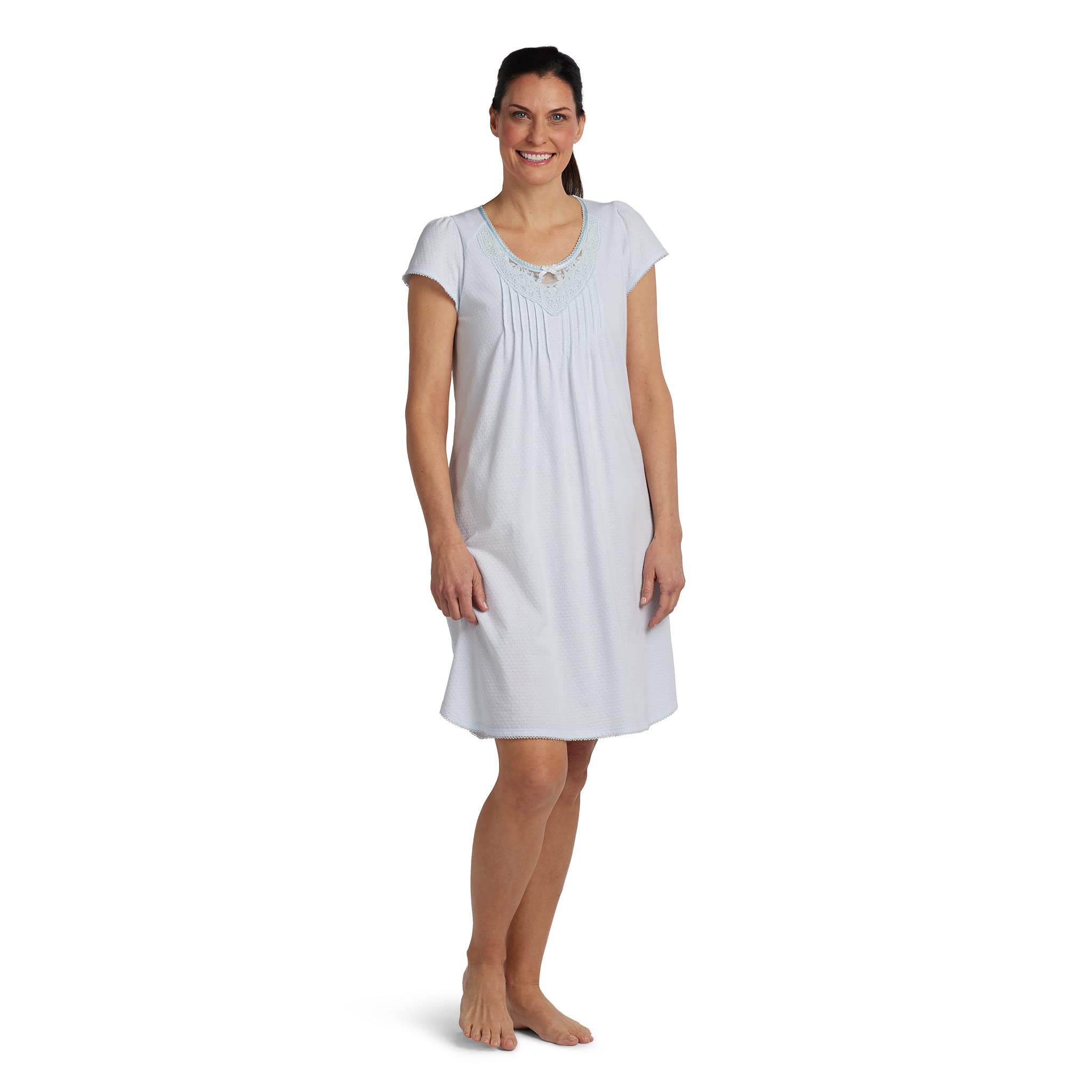 Miss ElaineNightgown - Women's SilkyKnit Short Gown, Short Sleeves, Sleepwear