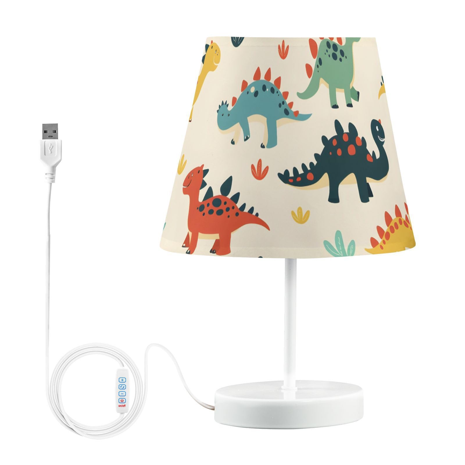 Mnsruu Lámpara de mesita de noche con dibujos animados de dinosaurio, lámpara de mesa infantil, bombillas LED, lámpara de escritorio, pantallas de tela para dormitorio, sala de estar, mediana