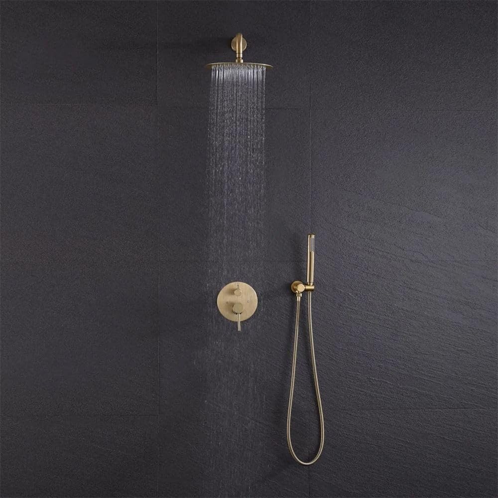 Rea Unterputz Duschsystem Lungo Gold Matt + BOX Duschset Duscharmatur mit Duschkopf und Kopfbrause aus Edelstahl Duschgarnitur für Badezimmer (Gebürstetes Gold)