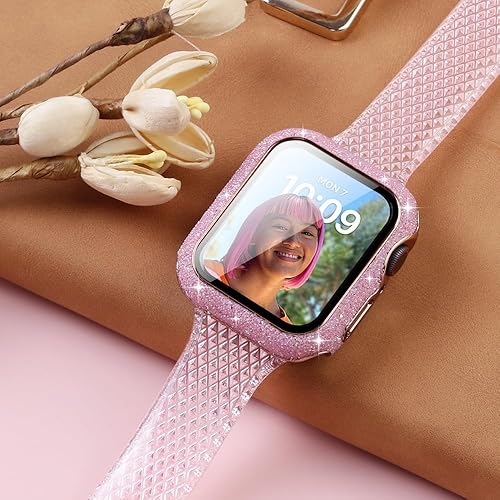 Miniatura 9 de WONJOY Funda protectora brillante compatible con Apple Watch de 4044411.772 in, con diamantes de imitación, para iWatch SESeries 987654, funda