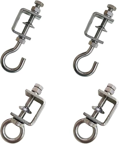 4 abrazaderas C de acero inoxidable con anillo gancho en J resistente para colgar abrazadera de haz con anillo, que puede soportar 100 libras de