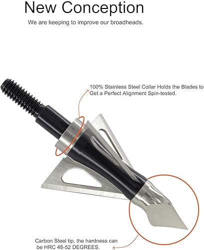 Miniatura 3 de maifield Arco Broadheads de 100 granos Bowhunting Flerow Head 3 cuchillas fijas, paquete de 6 para ballestas de juego pequeño y flechas de arco