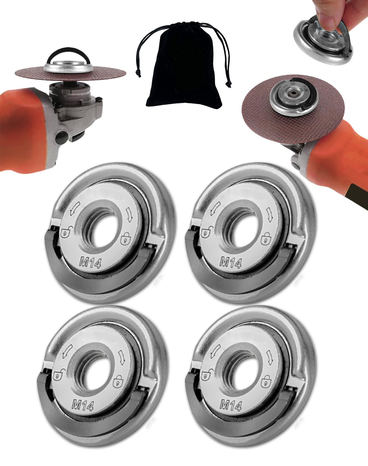Angle Grinding Tool Flange Nut - M14 Angle Grinder Locking Retaining Flange Nut, Quick Clamping Replacement Part for Angle Grinder Discs, Secure &