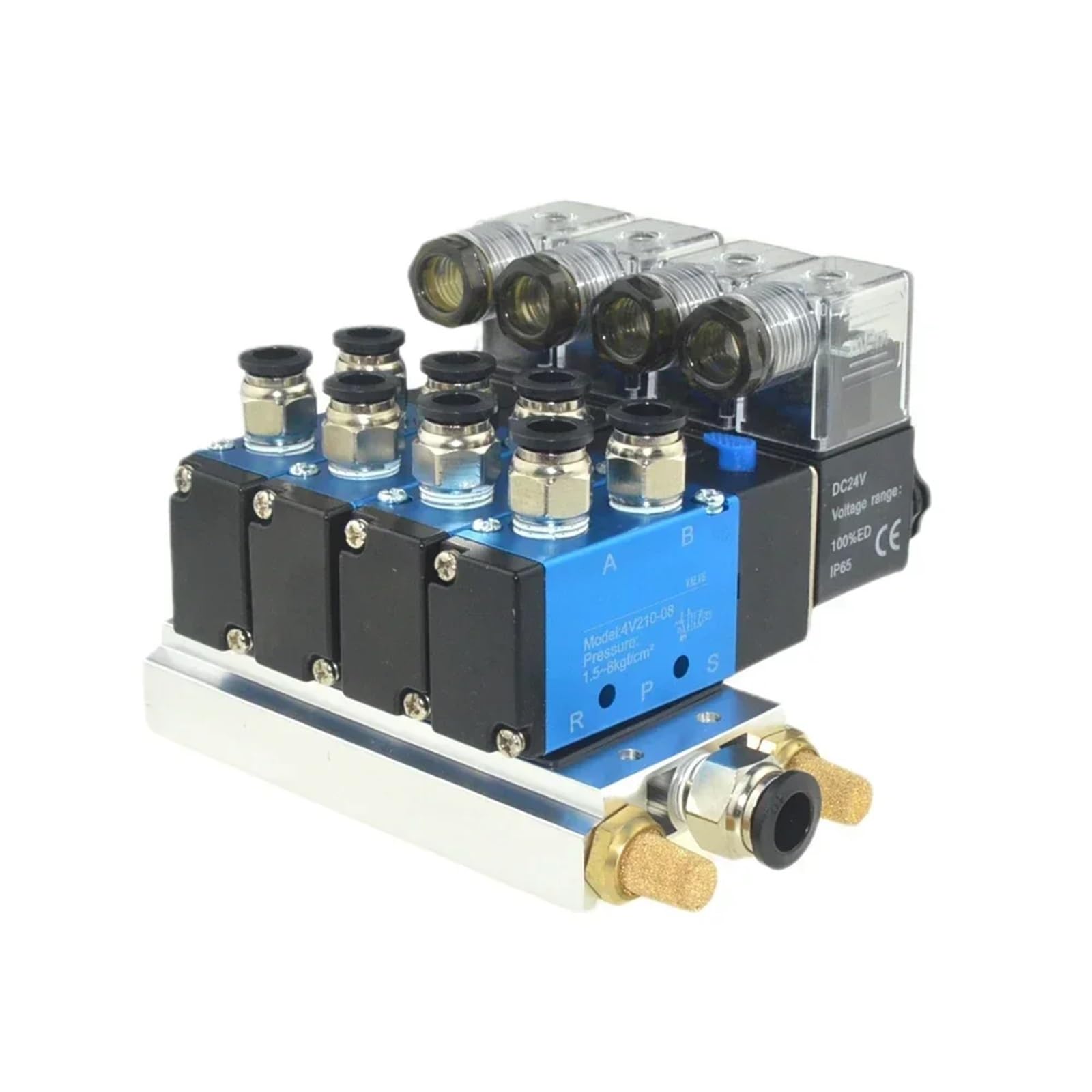 Bloque de válvula magnética solenoide 4V210-08 neumático, Base Ajuste silenciador, Estaciones colector multidireccional, Manguera 12/24V 110/220V 6mm 8mm(AC 220V,8mm-6mm 5 Stations)