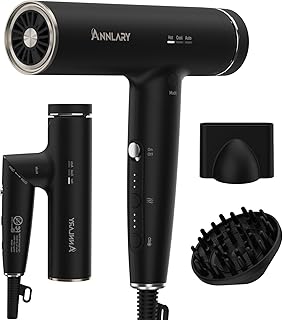 Plasma Ion Hair Dryer with Diffuser for Curly Hair, 110000 RPM Professional High Speed Blow Dryer with Plasma Ion, 1500W Foldable Travel Hairdryer with 6.5 Ft Cord Fast Drying for Women Men