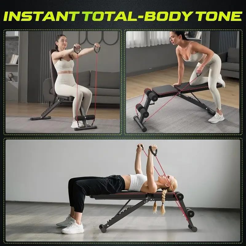 Image of Proton Foldable Adjustable Weight Bench for Full Body Workout - 7 Backrest Positions, Resistance Bands, 660 lbs / 300 KG Capacity, Home Gym Incline /Decline Bench for Strength Training & Sit-Ups