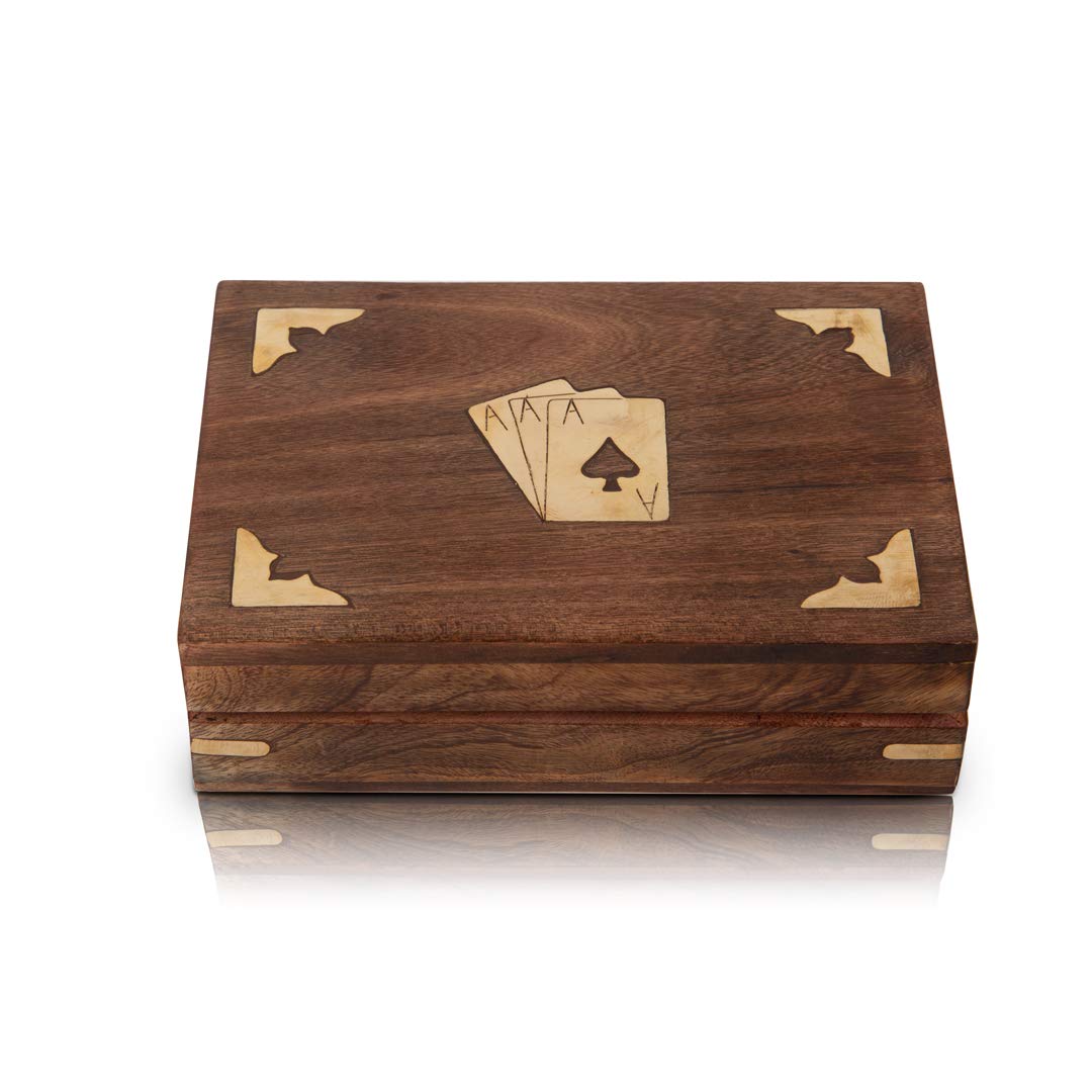 Boîte de rangement en bois fait main et 2 jeux de cartes Ace haut de gamme
