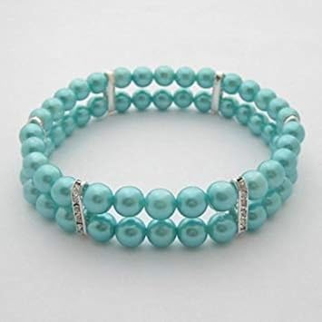 2 Row Pearl Dog Necklace Collar for Pets, Bling Cat Wedding Collar, Rhinestone Pet Jewelry for Small Dogs, Teacup Chihuahua Yorkie Clothes Outfits Accessories Blue, 9-Inch