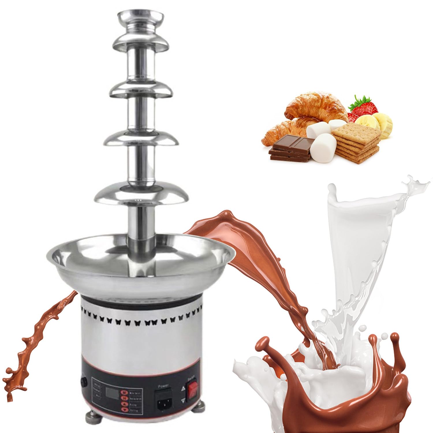 ASerZenith Commercial Electric Chocolate Fondue Fountain Machine, Large Stainless Steel Melting Pot For Hot Chocolate, Ideal For Wedding Party Birthday Events,5Tier