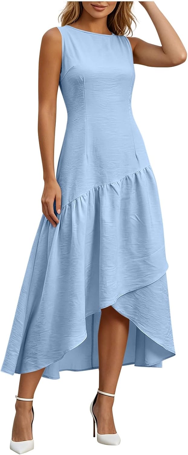 Summer Dresses for Women Casual Sleeveless Maxi Dress Long Flowy A Line Sundresses Asymmetric Hem Beach Dresses