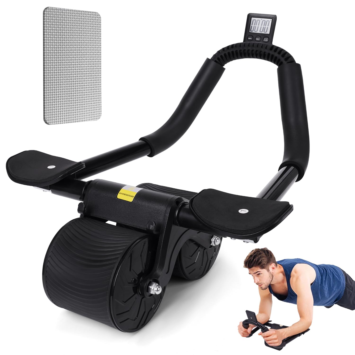Roue abdominale à rebond automatique - Roue d'exercice 4D pour abdominaux - Avec support du coude - Appareil d'entraînement des abdominaux