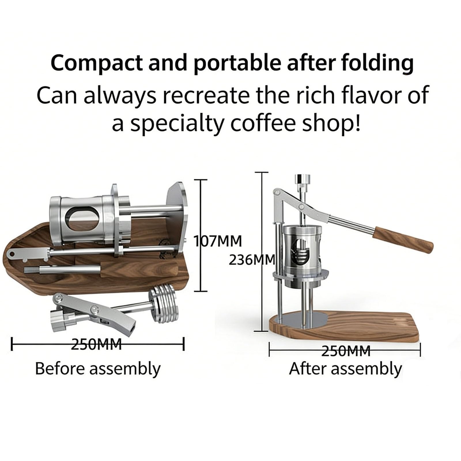 Macchina per caffè espresso manuale con pressione regolabile, per uso domestico e in viaggio