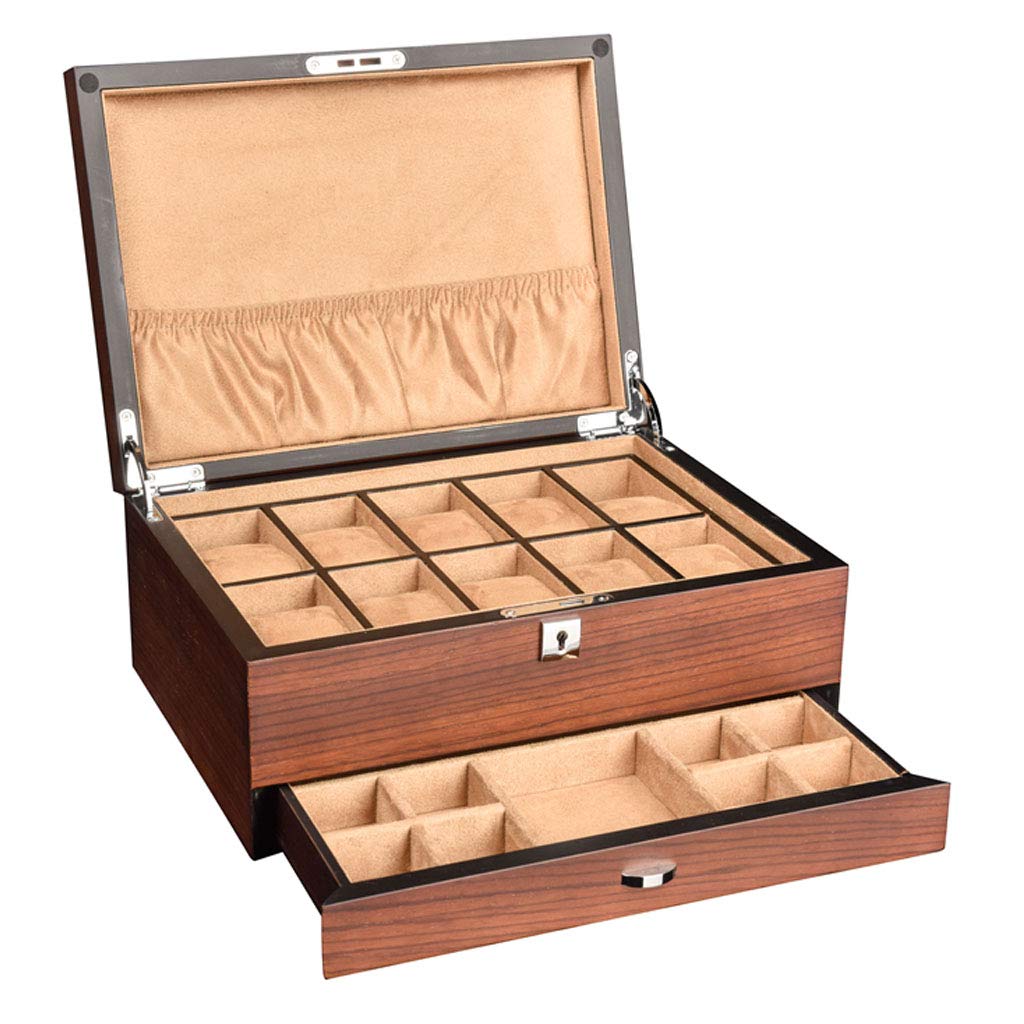 HYEBOX Watch Box Organizer with Valet Drawer 10 Watch Box Wood Large Watch Display Case Multifunction Jewelry Storage Boxes with Lock