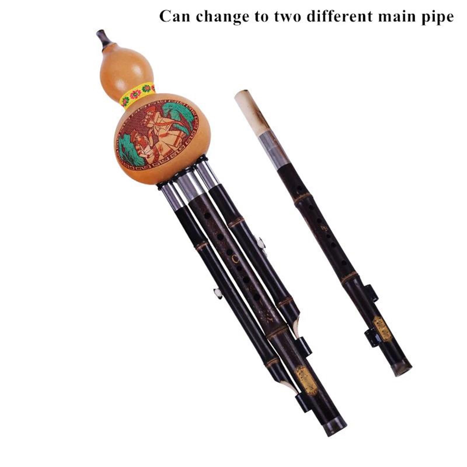 Instrumento De Flauta Hulusi Flauta Hulusi De Dos Tonos Tubo Doble De Bambú Púrpura Llave C Y B Calabaza Instrumento Popular Llave Profesional Calabash F Y G(Bb+c)