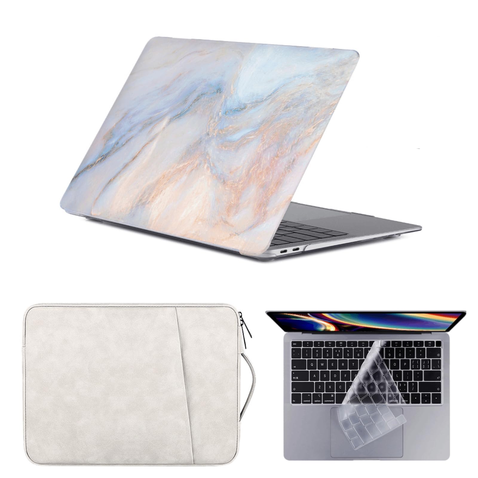 Funda MacBook Pro 13 A1278 carcasa rígida mármol morado con bolsa y protector 8