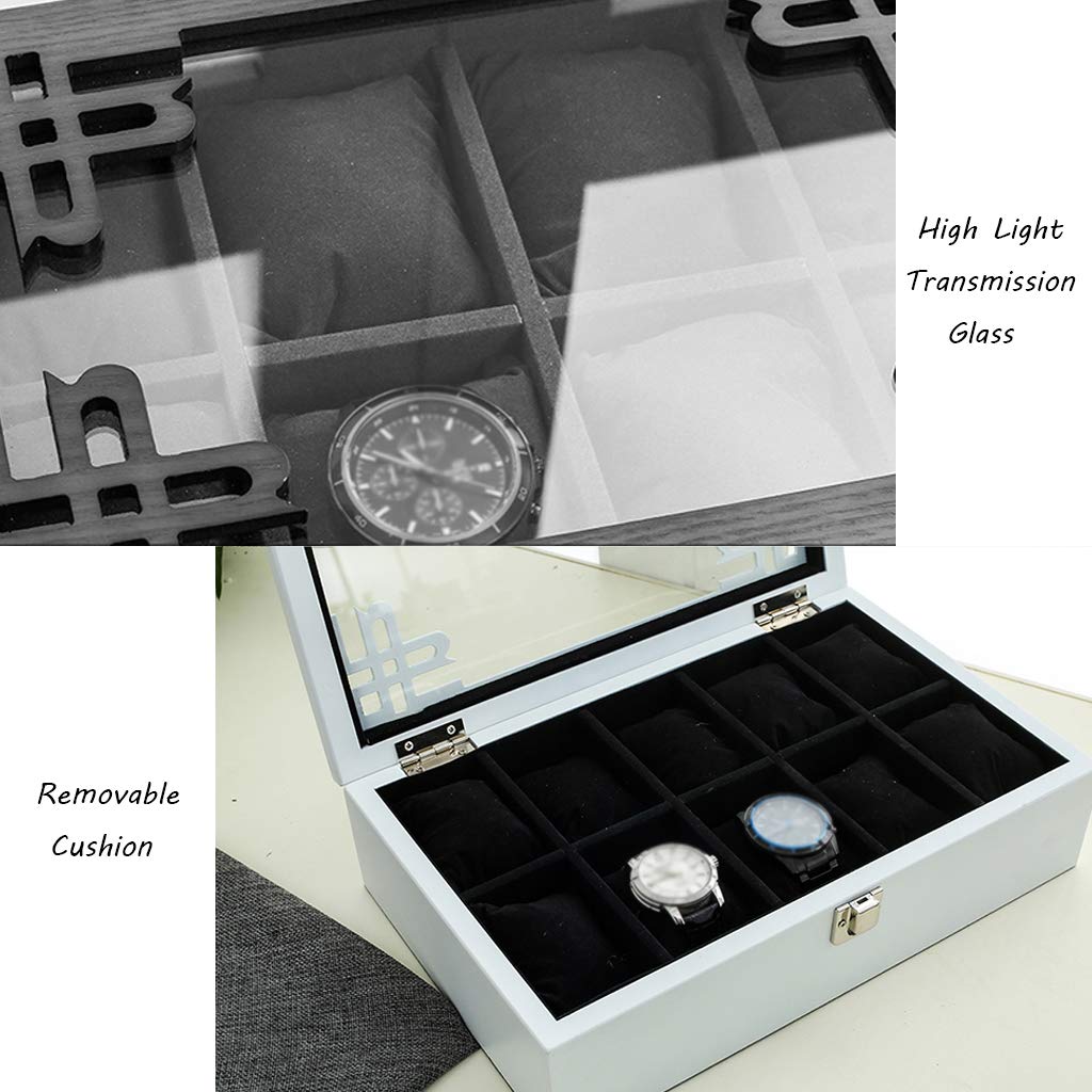 Paquete de 5 cajas de madera para relojes,organizador de exhibición de joyas, tapa de cristal, bandeja para pulseras, hebilla de Metal con cerradura y paquete de 6 cojines de almacenamiento extraíbles