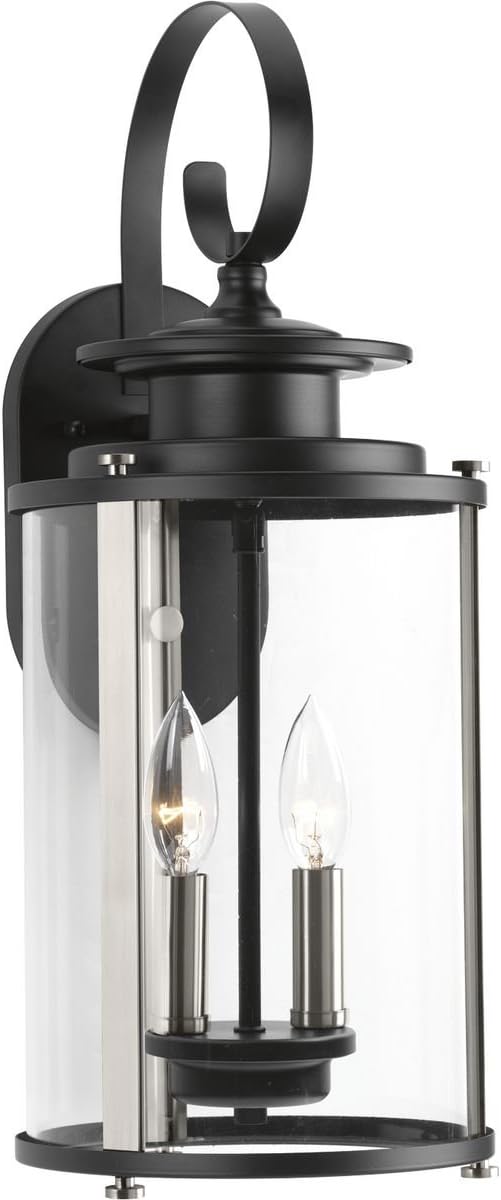 Squire Collection 2-Light Clear Glass New Traditional Outdoor Medium Wall Lantern Light Matte Black