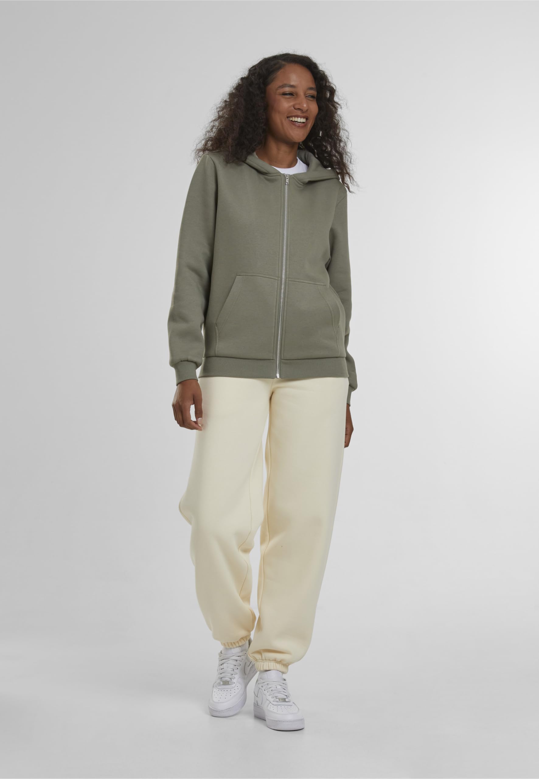 Urban Classics Ladies Fluffy Zip Hoody Donna Felpa Jogging Nero Regular