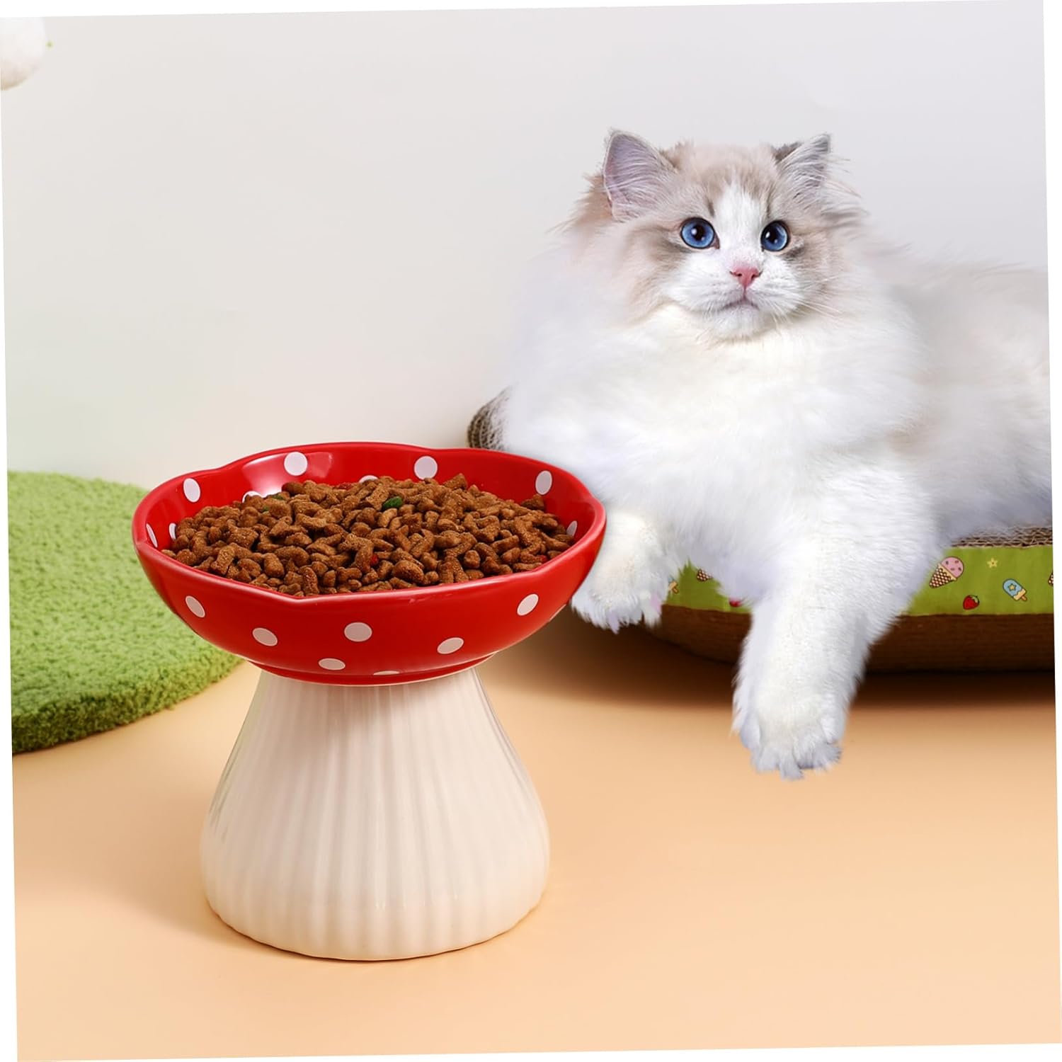 UPKOCH Ceramic Elevated Cat Bowl Raised Feeding Station Whisker Friendly Wide Shallow Dish Stable Base Easy to Clean for Healthy Cat Dining