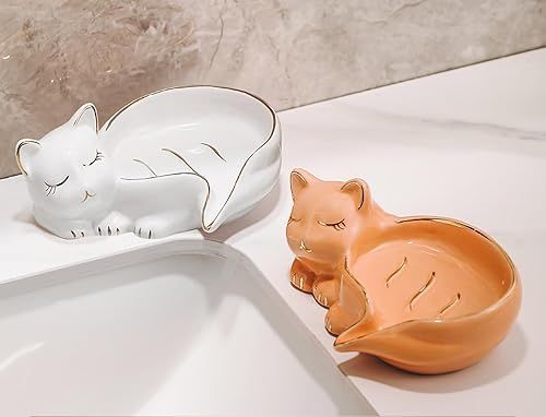 Miniatura 4 de WAIT FLY Jabonera creativa para gatos, jabonera de cerámica, autodrenante, jabonera decorativa, color blanco, 1 unidad