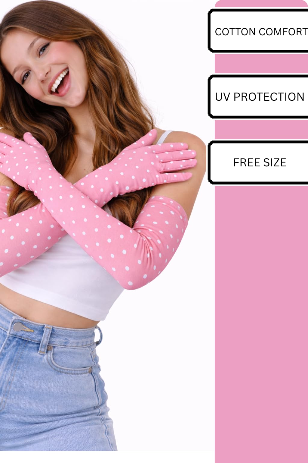 CLUZE Women's Driving Gloves, Printed Cotton Full Hand Summer Gloves for Protection from Sun Burn/Heat/Pollution (Pack of 2 Pairs) (PINKPOLKA+SKYSNOWMAN) 3