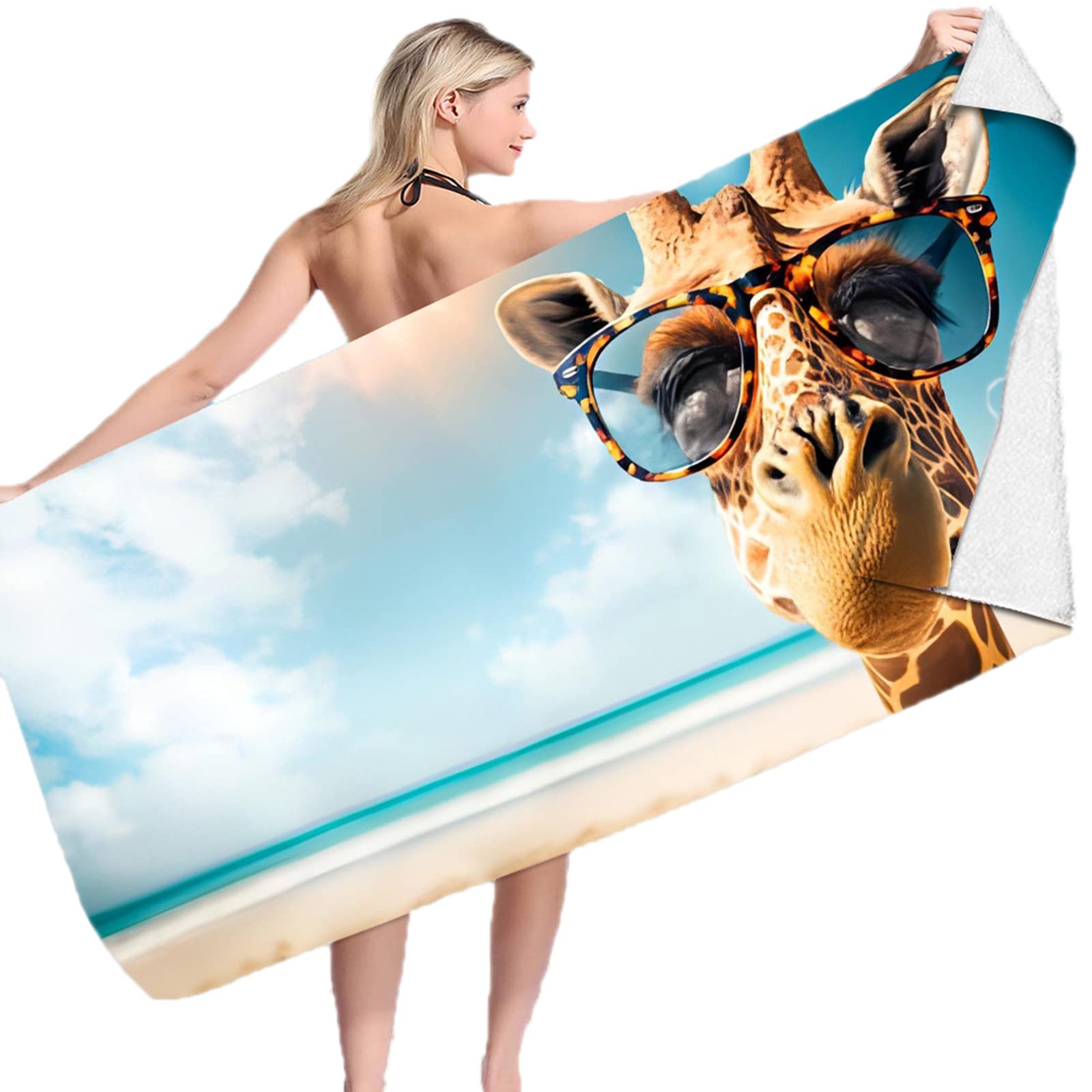 Kewing 1# Extra Large Microfibre Beach Towel,Giraffe Pattern Lightweight Beach Towels For Adults,Summer Quick Drying Swimming Towel For Travel Camping Gym