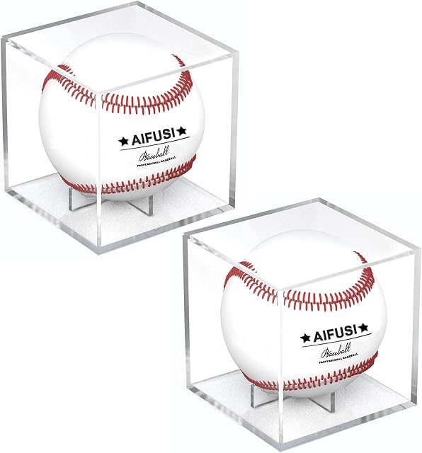 AIFUSI Baseball Display Case, UV Protected Acrylic Cube Baseball Holder Square Clear Box Memorabilia Display Storage Sports Official Baseball Autograph Display Case - Fits Official Size Ball
