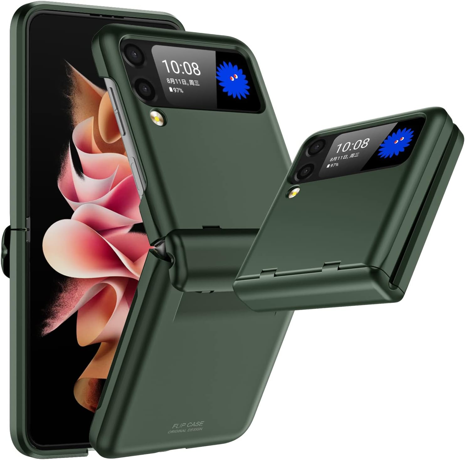 Vizvera Funda para Samsung Galaxy Z Flip 3 con protección de bisagra (2021) - Z Flip 3 Armor - Funda de silicona todo incluido a prueba de golpes, verde mate