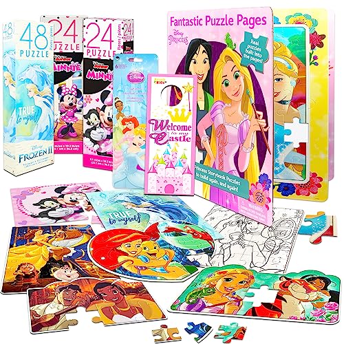 Disney Jigsaw Puzzles For Girls Party Favors Super Bundle ~ 6 Pack Disney Puzzles Featuring Minnie Mouse, Frozen, And Disney Princesses With Stickers (Disney Puzzle Kids) #TOP2