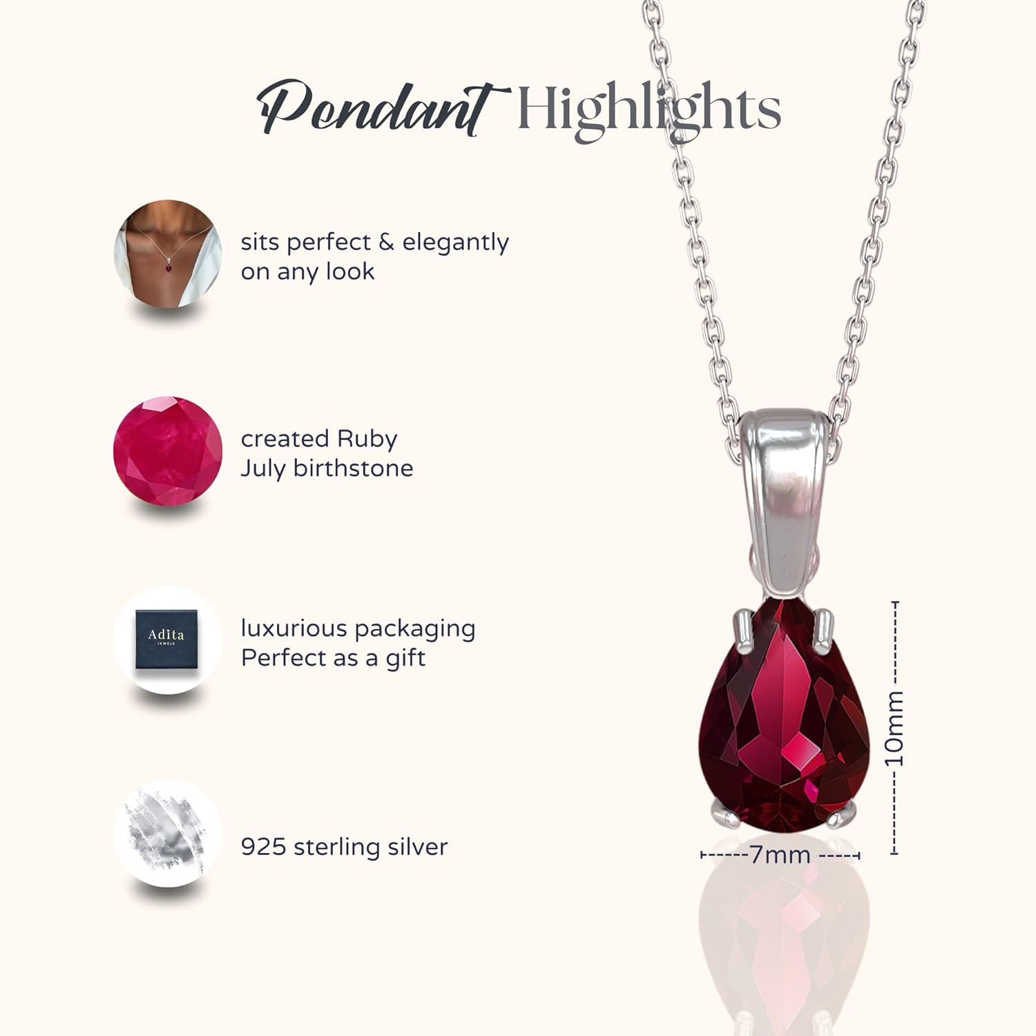 925 Sterling Silver Gemstone Necklace - Gemstone Teardrop Necklace - Birthstone Necklace for Women Silver - Pear Gemstone Pendant - Silver Jewelry for Women - Minimalist Chain Necklace - Image 6