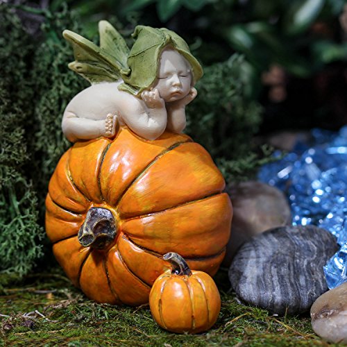 Top Collection Miniature Fairy Garden and Terrarium Fairy Baby on Orange Pumpkin Statue