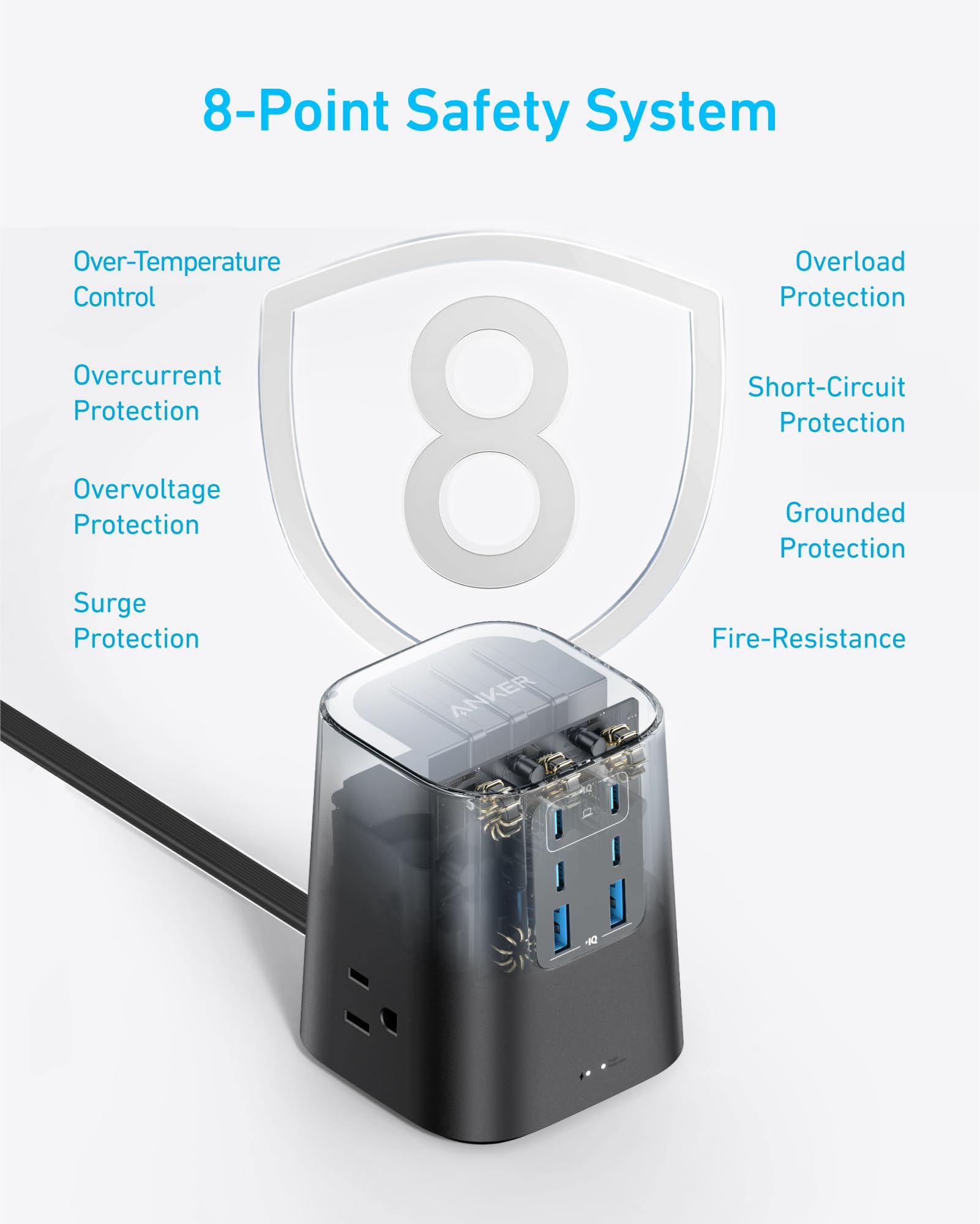 Anker Charging Station (100W), 9-in-1 USB-C Power Strip with 300J Surge Protection, for iPhone 16 & MacBook, 5 ft Flat Cable and Plug, 4 USB-C and 2 USB-A Ports, 3 AC Outlets, for Home, Office - Image 4
