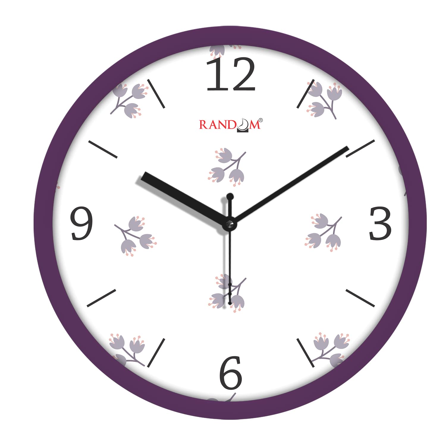 RANDOM 11 Inch Classic Modern Stylish Flower Print Tic TOC Wall Clock for Home, Living Room, Bedroom, Lobby, Office, and Kitchen (Purple)