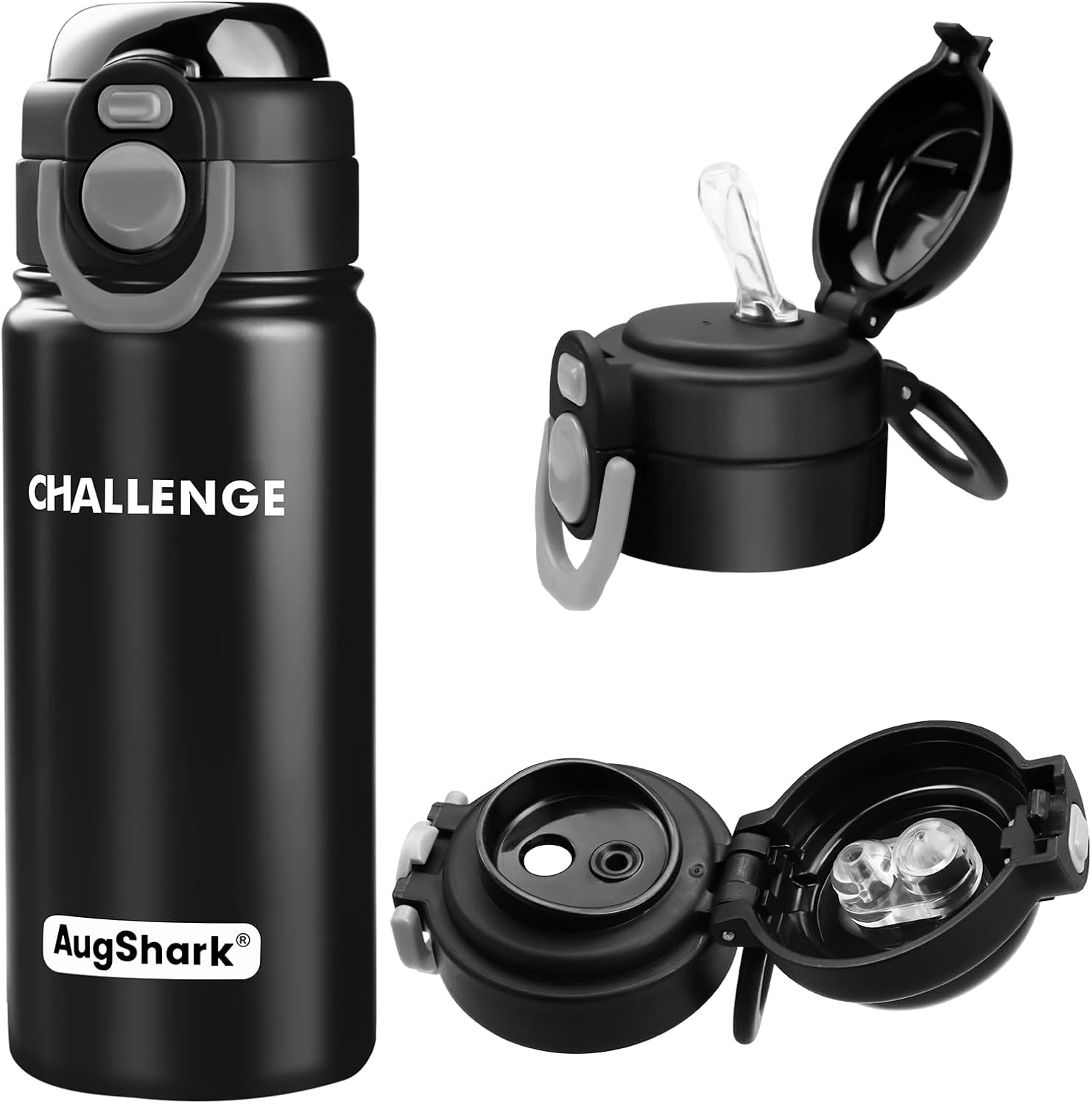 20 oz Insulated Water Bottle with Straw Lid & Drinking Spout, Leak-proof, BPA Free, Double Walled Vacuum Metal Insulated Bottles for Travel and Sports (Black)