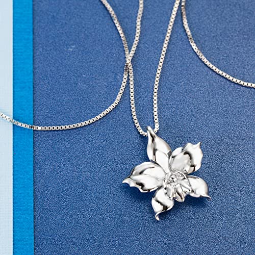 Aloha Jewelry 925 Sterling Silver Orchid Flower Necklace, Nickel-Free Hypoallergenic, Island Tropical Fashion