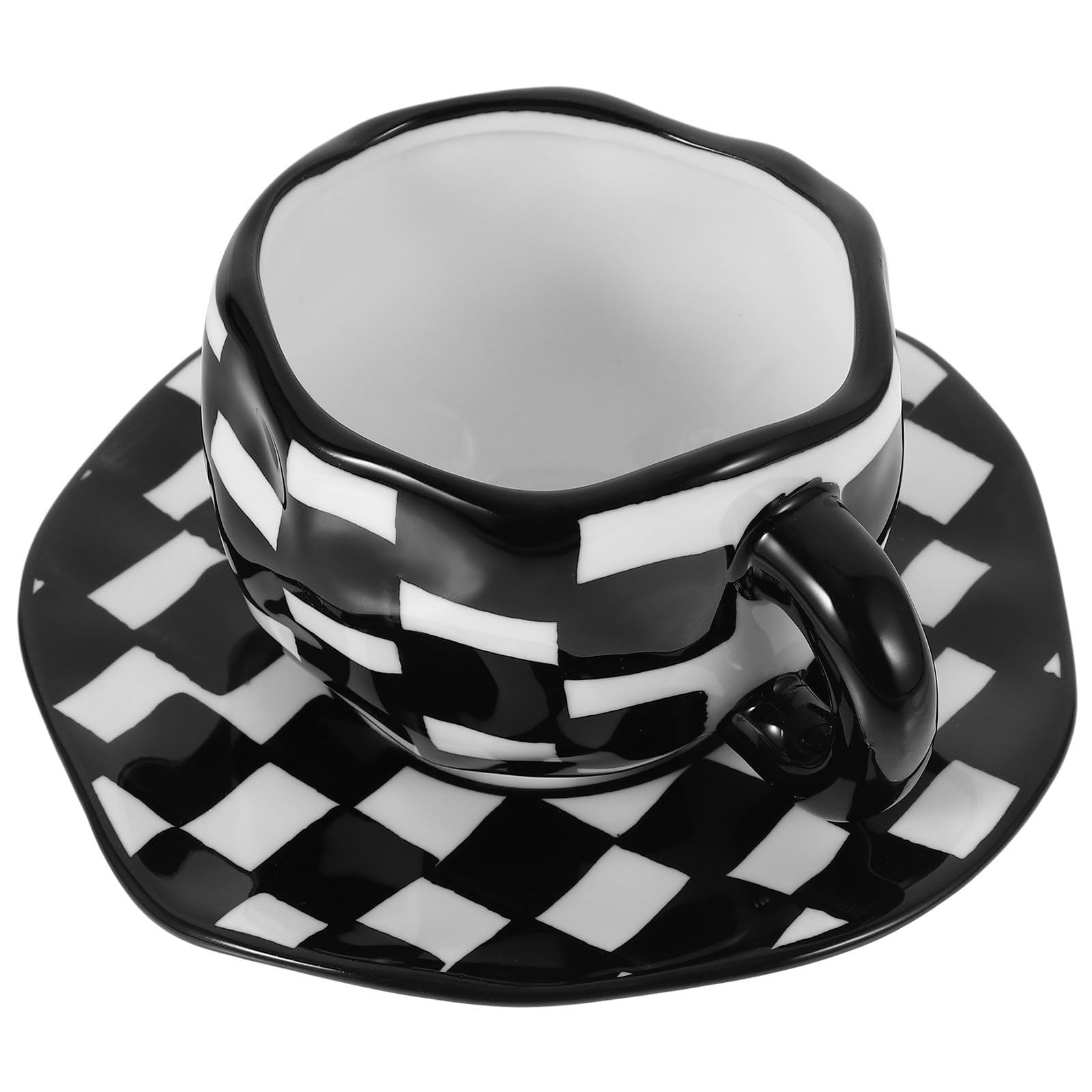 Zerodeko Kaffeetassen Satz aus Keramik mit Schwarz Weiß Kariertem Design Stilvoll und Robust für Zuhause oder Café Geeignet für Kaffee Tee und Milchgetränke