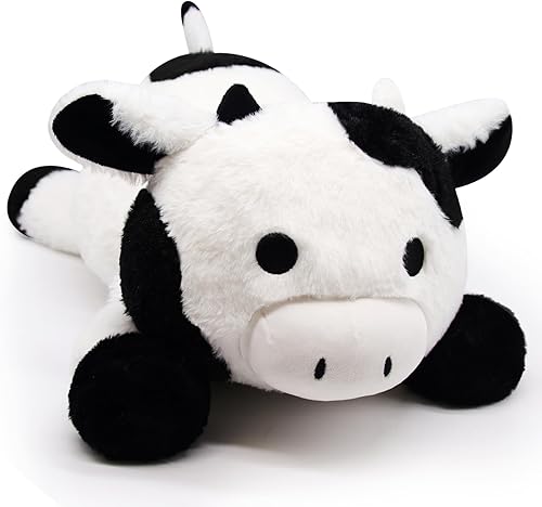 Animales de peluche con peso de vaca, 25 pulgadas, 3.5 libras, animales de peluche de vaca blanca y negra, almohada de felpa de vaca lechera,