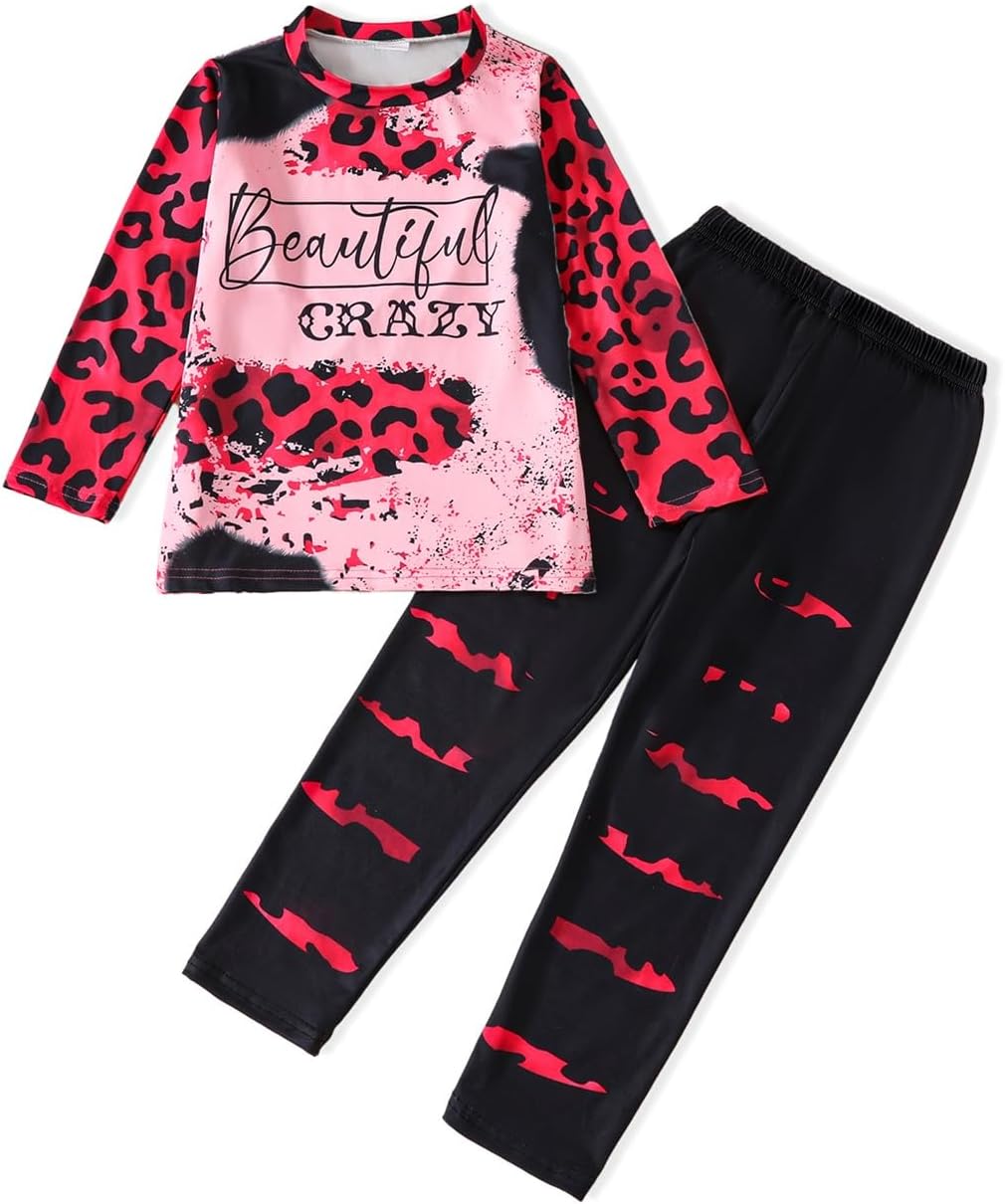 Tween Girl's Letter Print Top + Jogger Pants 2 Piece Outfit Set Kids Clothing, Sizes 6-14 Years