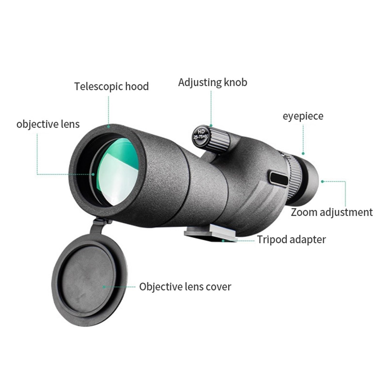 25-75x60 Luneta Teleskop Z Powiększeniem BAK4 Pryzmat Wodoodporny Mocny Monokular Do Obserwacji Ptaków Strzelanie Celu Outdoor Camping WyraźNe PowięKszenie(Black standard)