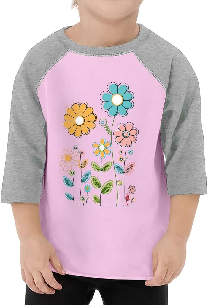 Floral Toddler Baseball T-Shirt - Kawaii 3/4 Sleeve T-Shirt - Themed Kids' Baseball Tee