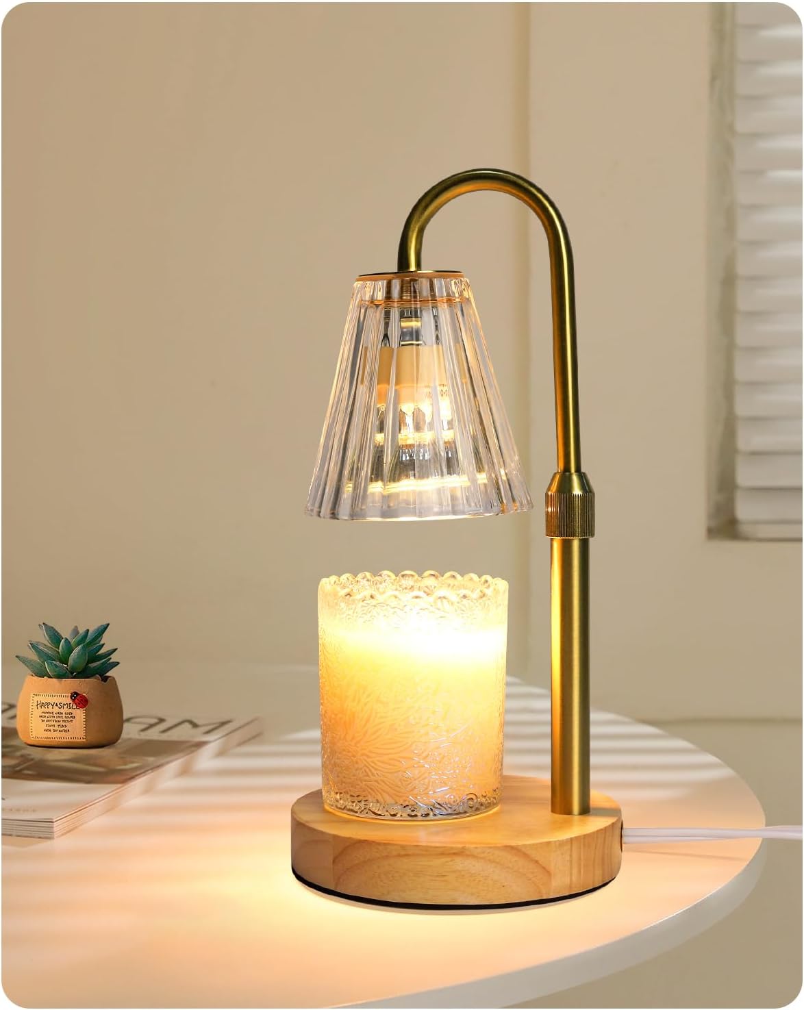 Elenhome Candle Warmer Lamp with Adjustable Height, Glass Candle Lamp Warmer for Jar Candles for Jar Candles, Candle Lamp for Jar Candles, Electric Candle Warmer for Home Bedroom Decor with 2 Bulbs