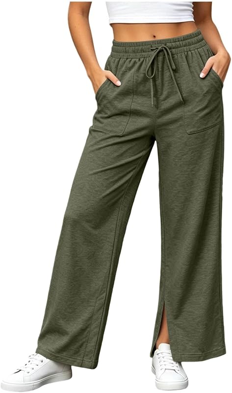 Pantalones de chándal de pierna ancha con cordón elástico de cintura alta para mujer, pantalones de chándal sueltos y suaves, ropa de descanso informal para uso diario