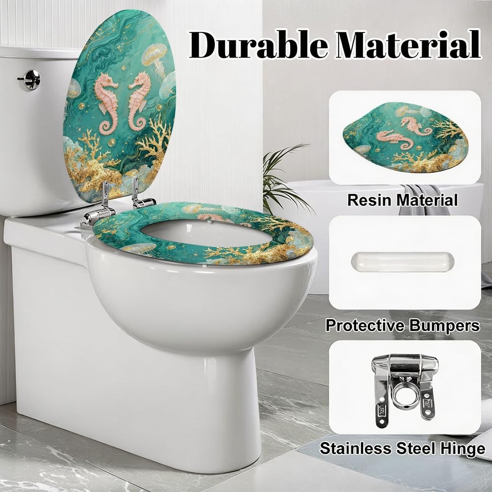 Stile 12 Sedile WC decorativo rotondo per bagno | Design floreale in resina bordeaux disegnato a mano, cerniere silenziose, cerniere a sgancio rapido, facile da installare