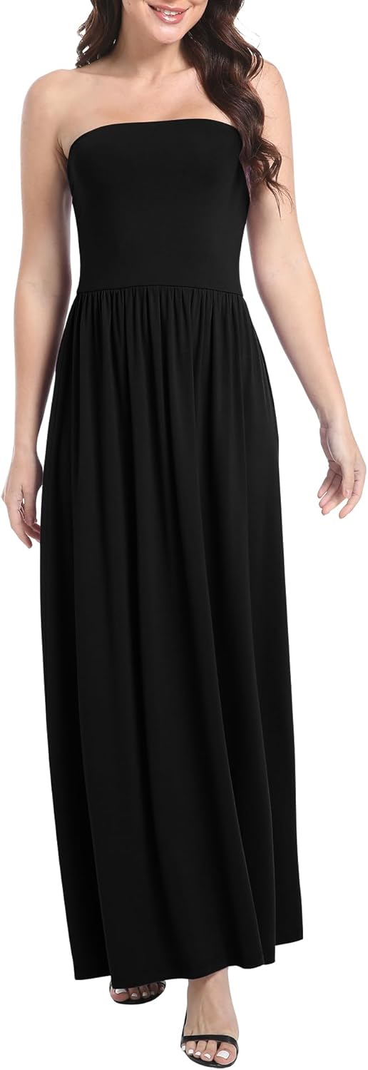 Urban CoCo Summer Strapless Ruched Maxi Dress for Women Sleeveless A Line Flowy Party Wedding Guest Long Dresses - Image 3