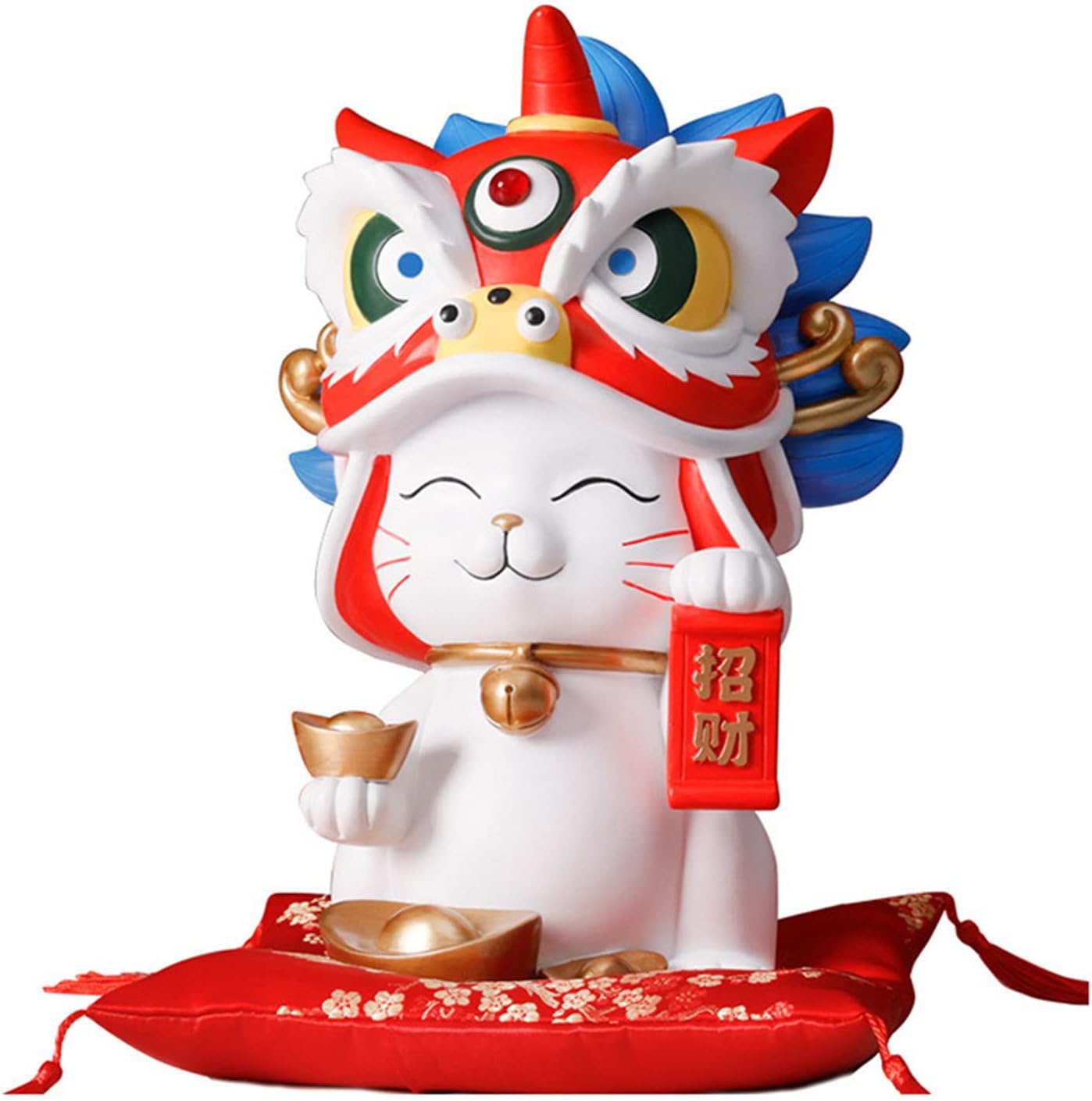 Lucky Cat Waving Arm Fortune Money Bank - Feng Shui Lion Dance Cultural Creative Piggy Coin Bank for Kids, Vivid Lovely Cat Desktop Decoration(White)